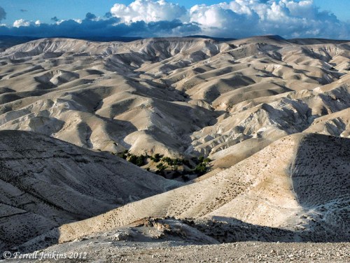 Wilderness of Judea. View toward east with rain clouds on mountain range. Photo by Ferrell Jenkins.