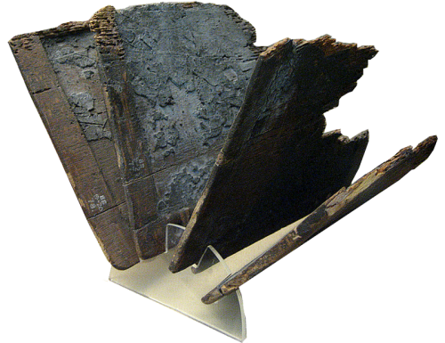 Four leaves of a wooden writing tablet. Roman period from Hawara, Egypt. British Museum.