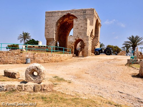 Arab period structures made from stones of the Crusader fortress at Achziv. Photo by Ferrell Jenkins.