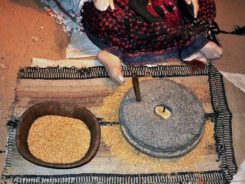 Grinding Grain - Exhibit at Museum for Bedouin Culture at the Jo Grinding grain. Exhibit at Museum of Bedouin Culture at Kibbutz Lahav. Photo by Ferrell Jenkins.