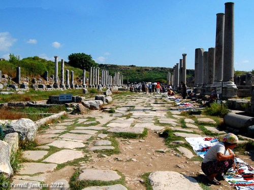 Perga in Pamphylia. N-S street in the Agora with a view toward the fountain. Photo by Ferrell Jenkins.