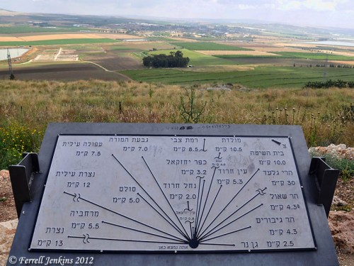 Jezreel viewpoint The sign at the Jezreel pointing to historical sites in the area. Photo by Ferrell Jenkins.