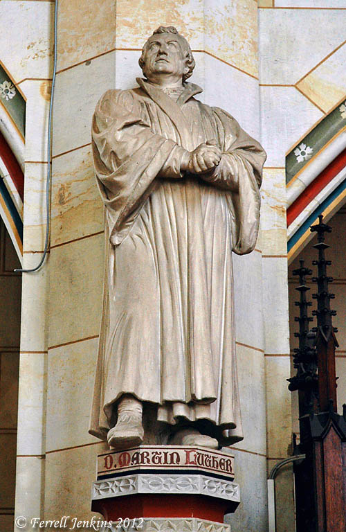 Statue of Martin Luther in the Wittenberg Castle Church. Photo by Ferrell Jenkins.