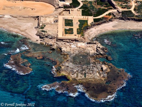 Aerial view of the Palace of the Procurators at Caesarea. Photo by Ferrell Jenkins.