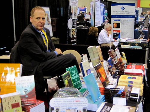 Promoting Moody Press books at the ETS meeting.