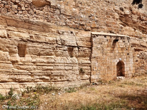 The natural rock scarp at the NW corner of the Temple Mount. Photo by Ferrell Jenkins.