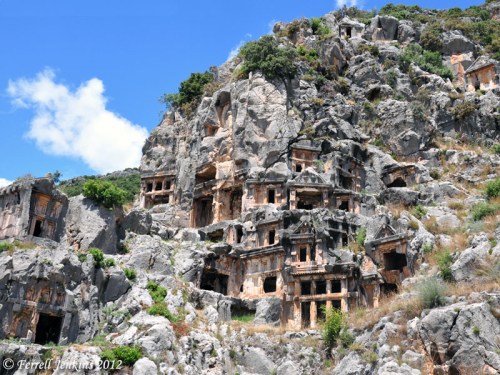 Fourth century B.C. house-type rock tombs at Myra. Photo by Ferrell Jenkins.