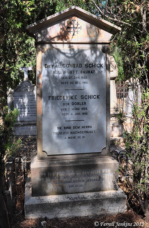 Grave marker for Conrad and Frederike Schick. Photo by Ferrell Jenkins.