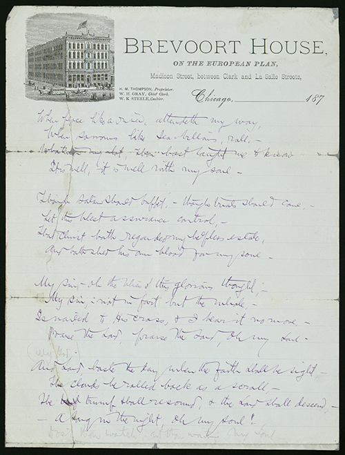 Handwritten lyrics of "It Is Well With My Soul."