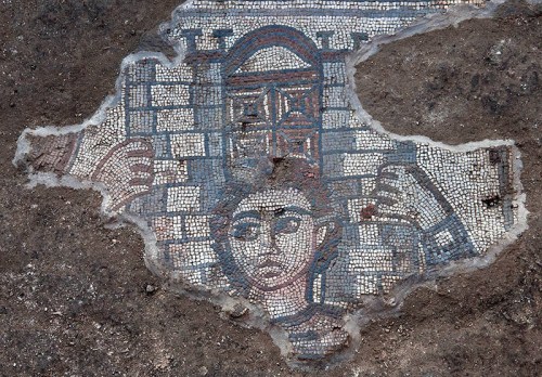 Samson carrying the gate of Gaza. Discovered at Huqoq.