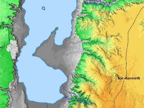 Location of Kir-hareseth, modern Kerak in Jordan.