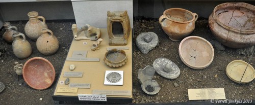 At least 7 of the artifacts displayed in this case at The Ein Dor Archaeological Museum are from Tel Rekesh. Photo by Ferrell Jenkins.
