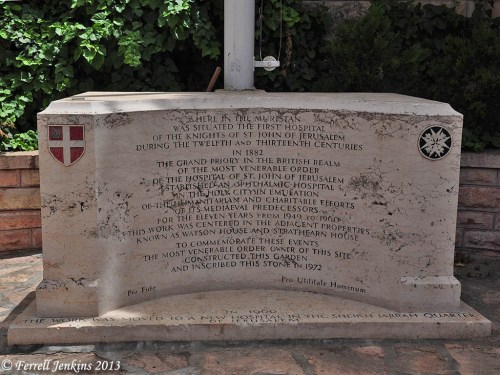 Marker identifying the location of the hospital built by the "Order of St. John of the Hospital in Jerusalem." Photo by Ferrell Jenkins.