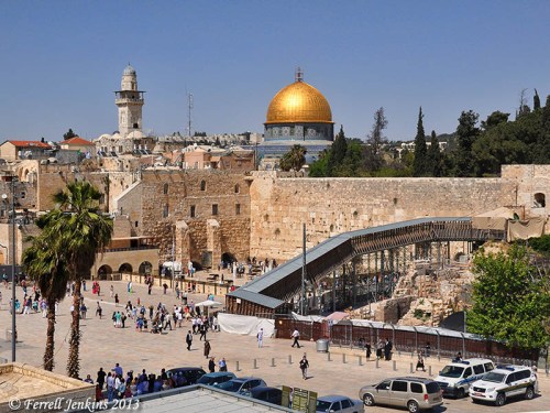 The Western Wall, the Dome of the Rock, and the Mughrabi Gate are visible in this single photo. Photo by Ferrell Jenkins.