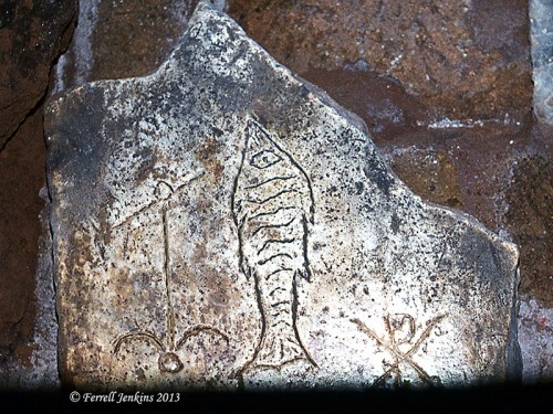 Fish, anchor, and Chi Ro symbols. Photo by Ferrell Jenkins, 1975.