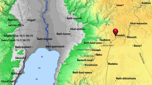 Map showing Elealeh in Moab. BibleAtlas.org.
