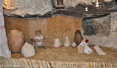 Display in cave at Shepherd's Field. Photo by Ferrell Jenkins.