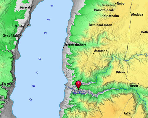 The Arnon River is shown on this map. BibleAtlas.org.