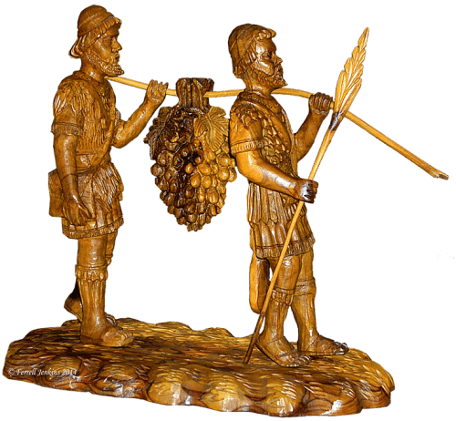 Olive wood carving of the faithful spies. Photo by Ferrell Jenkins.