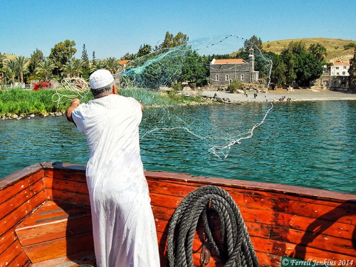 Fisherman casting a net in the warm water at Tabgha. Photo by Ferrell Jenkins.