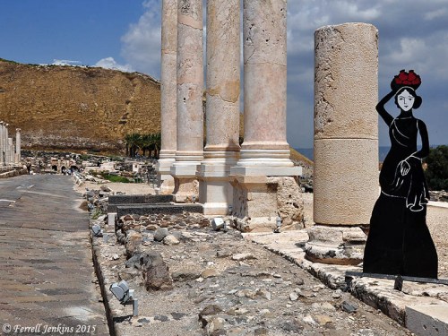 The main street of the Byzantine city. The tel of ancient Bethshan is visible at the end of the street. Photo by Ferrell Jenkins.