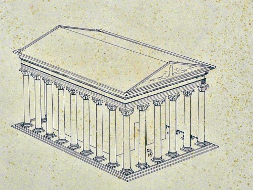 An artists' reconstruction of the Temple of Augustus at Caesarea Maritima. Photo by Ferrell Jenkins.