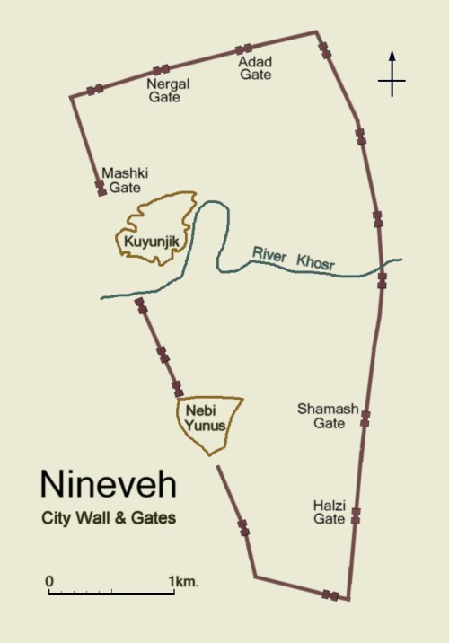 Ancient Nineveh. Map by Fredarch, Wikimedia Commons.