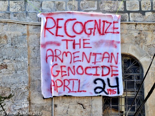 Sign calling attention to the Armenian Genocide. Photo by Ferrell Jenkins.
