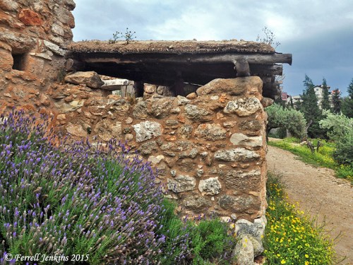 Reconstructed house at Nazareth Village showing roof construction. Photo by Ferrell Jenkins.