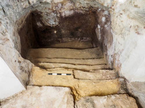 The ritual bath is in this corner below the rug.Photo Assaf Peretz, courtesy of the Israel Antiquities Authority