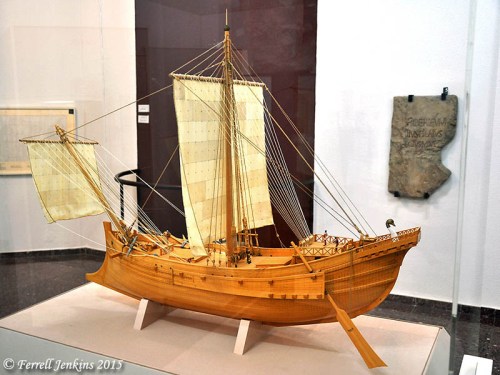 Model of ship like Paul would have used on his voyage to Rome. Rali Museum, Caesarea, Israel. Photo by Ferrell Jenkins.