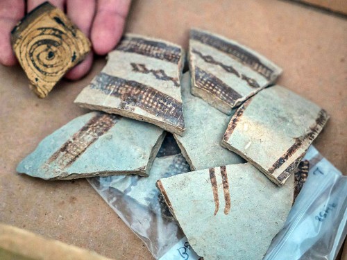 Fragments of decorated pottery vessels imported from Cyprus and Greece 3,400 years ago. Photo: IAA.