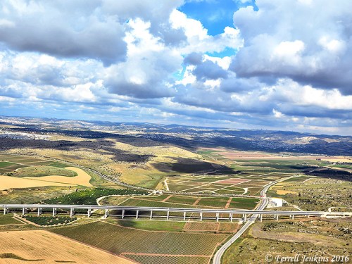 Aerial view of Aijalon (Ayalon) Valley. The view is to the north. The bridge is for the yet-to-open Tel Aviv-Jerusalem railway. Photo by Ferrell Jenkins.