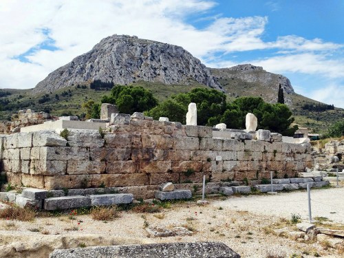 The Bema (judgment seat) in the Corinth agora, with the Acrocorinth in the distance. Photo by Charles Savelle.