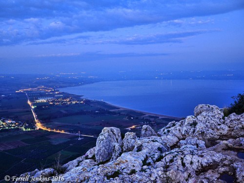 View from Mount Arbel showing the northern end of the Sea of Galilee shortly after sunset. Photo by Ferrell Jenkins.
