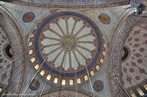 In the ceiling of the Blue Mosque is a good example of the tile of Iznik. Photo by Ferrell Jenkins.