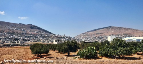 View west to the Shechem valley between Mount Gerizim (left) and Mount Ebal (right). Photo by Ferrell Jenkins.
