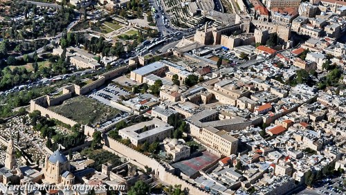Aerial view of the Armenian Quarter. The area marked in yellow is the area of Herod's Palace. Photo by Ferrell 