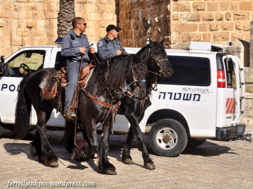 Mounted police in front of the prison. Photo by Ferrell Jenkins.