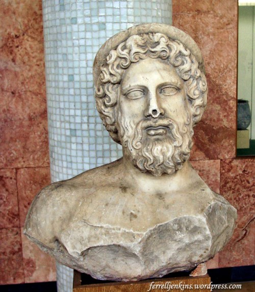 Bust of the god Asclepios. Photo by Ferrell Jenkins.