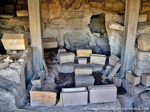 Ossuaries in one of the tombs at Dominus Flevit on the western slope of the Mount of Olives. Photo by Ferrell Jenkins.