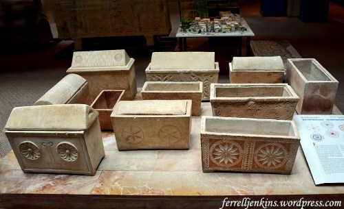 Display of Jewish Ossuaries in the Hecht Museum. Photo by Ferrell Jenkins.