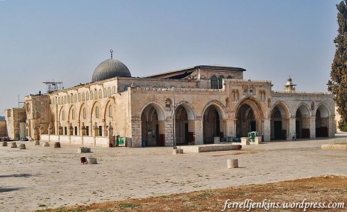 Exterior view of the Al-Aksa mosque. The dome of this building is made of lead. Photo by Ferrell Jenkins.