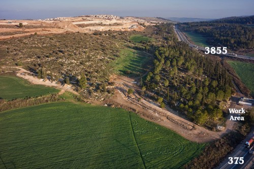 Aerial photograph of the road in the lower right corner of the photo. Photographic credit: the Griffin Aerial Photography Co., courtesy IAA. Annotations added.