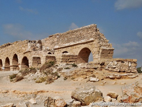 High level aqueduct at Caesarea Maritima. the portion on the right of the photo (east side) was built by Herod the Great. The portion beside it on the left was added by Hadrian. Photo by Ferrell Jenkins.