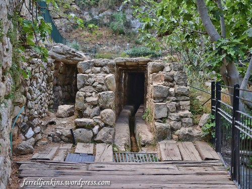 The spring begins from the hillside above the Rephaim Valley. Today the water is diverted to for use in the park, but you can see a channel through which some of it flows to a nearby pool. Photo by Ferrell Jenkins.