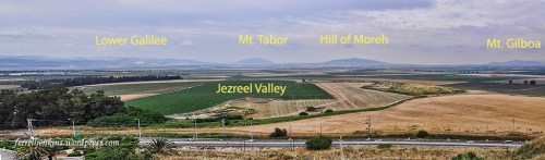 Annotated panorama of Jezreel Valley from Megiddo. Photo by Ferrell Jenkins.