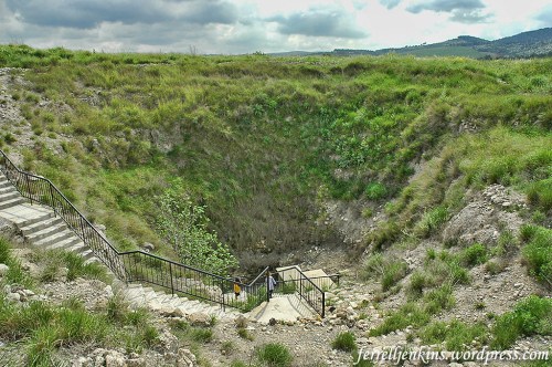 The shaft of the Megiddo water system from the top of the tel. Photo by Ferrell Jenkins.
