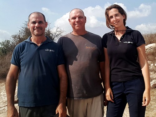 The excavation directors (from right to left): Dr. Oren Gutfeld, Michal Haber, and Pablo Betzer (photo: Israel Antiquities Authority)