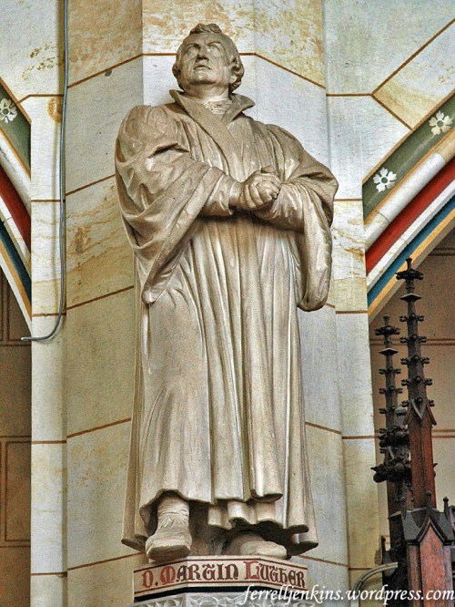 Statue of Marin Luther in the Wittenberg Church. It was here that Luther posted his 95 Theses on the door. Photo by Ferrell Jenkins.